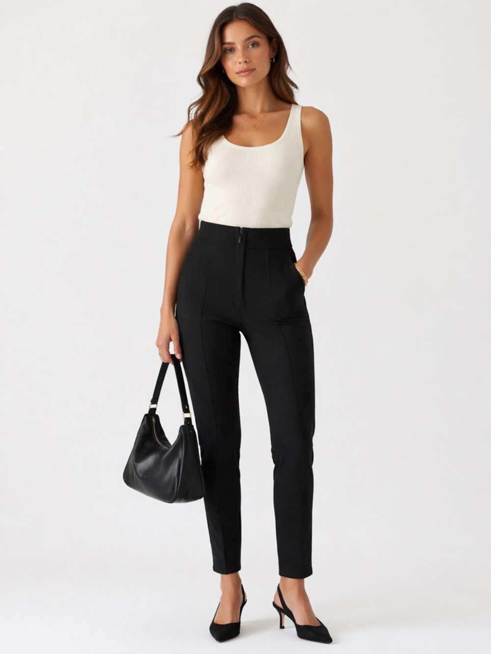 12th heart  Black High Waist Stretch Pants Size S-XS Sleek Minimal Chic